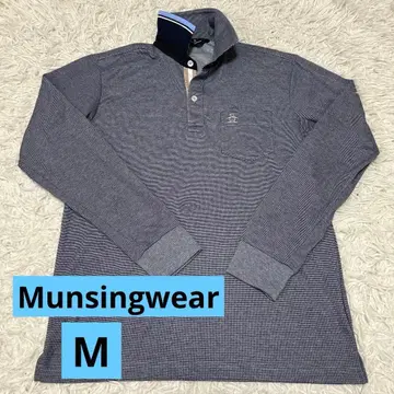 Munsingwear 긴팔 피케 셔츠 골프웨어 네이비 M 사슴 무늬 메쉬