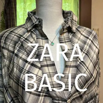 ZARA BASIC 체크 무늬 긴팔 셔츠 허리 리본 포함