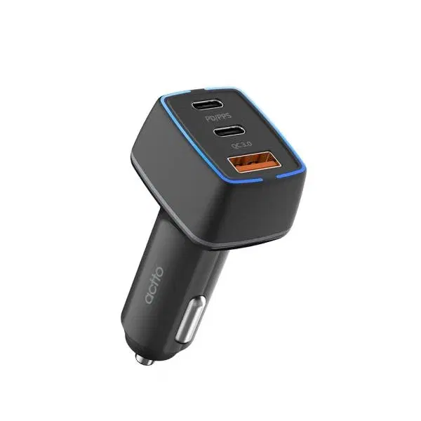 QC3.0 PD 트리플포트 LED 고속 차량용 충전기 블랙