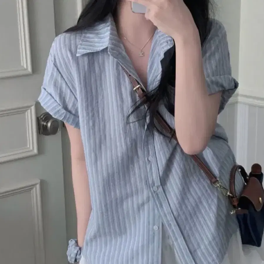 롤업 반팔 스트라이프 루즈핏 셔츠 남방