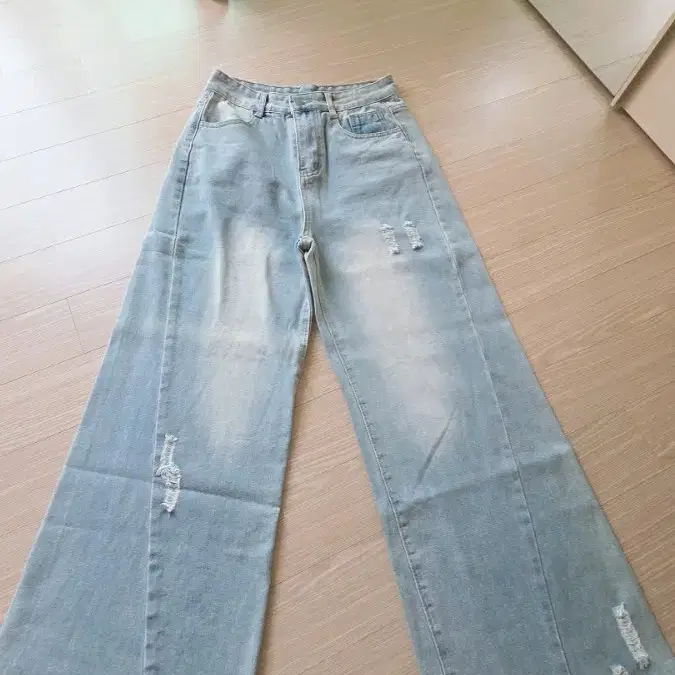 연청 와이드 데님 팬츠 찢청 세미와이드바지
