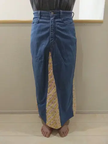 하나뿐인 데님 팬츠 리메이크 꽃무늬 절개 롱 스커트