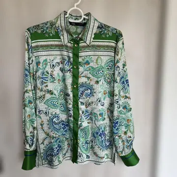 레어 ZARA 페이즐리 무늬 긴팔 셔츠 그린 XS