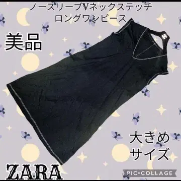 새상품급 ZARA 자라 롱 원피스 스티치 블랙 슬리브리스 V넥 화이트