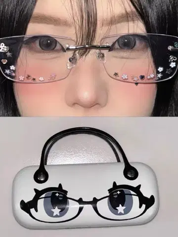 NECYSTUDIO 별과 꽃 장식이 있는 무테 안경