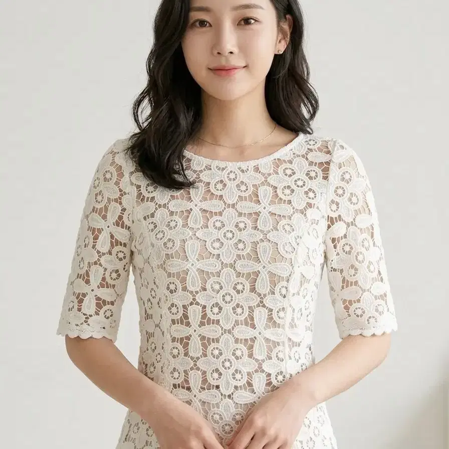 플라워 자수 기퓨어 레이스 블라우스 | 44~슬림55 | 아이보리