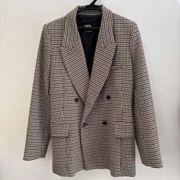 ZARA 테일러드 자켓 체크 무늬 더블 브레스트 L