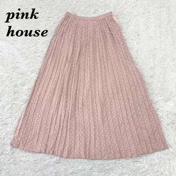 PINK HOUSE 롱 기장 니트 플리츠 스커트 핑크 도트 허리밴딩