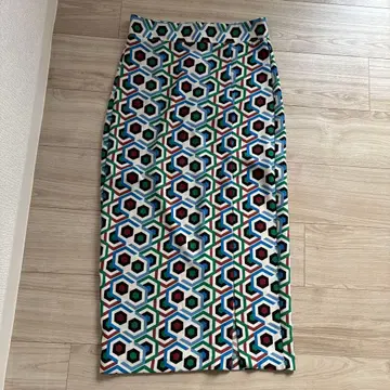 ZARA 자라 기하학 패턴 롱 타이트 스커트 슬릿 포함