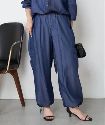 제나 에스파스 멜베유 텐셀 데님 파라슈트 팬츠 블루