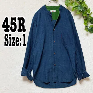 45R 밴드 카라 셔츠 체크 1 인디고 블루