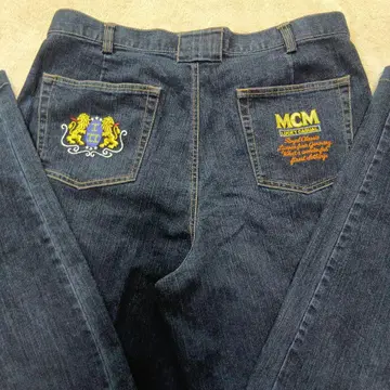 MCM 자수 새상품급 자수 데님 다크 네이비