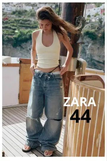 ZARA TRF 접이식 허리 미드 라이즈 데님 팬츠 44