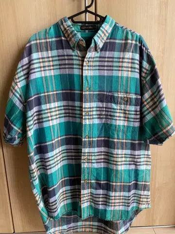 [블랙 택 90년대] Eddie Bauer 반팔 체크 셔츠 XL 사이즈