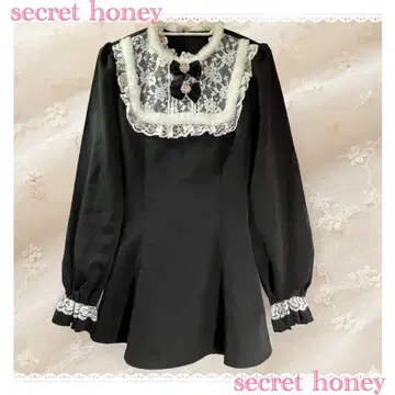 Secret Honey 긴팔 상의 미니 원피스 튜닉 블랙