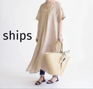 SHIPS 쉽스 린넨 100% V넥 원피스 베이지 F 사이즈
