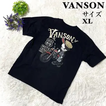 [ 새상품급 ] VANSON 반손 T셔츠 반팔 블랙 데스 토끼 빅 로고 자수 TFOA