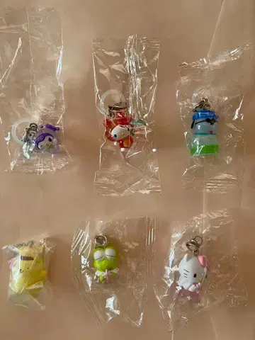 키티 쿠로미 SNOOPY 메지루시 참 3종 기타 키링 6종 세트.
