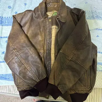 80s 파키스탄제 천연 가죽 가죽 플라이트 자켓 L 사이즈 빈티지