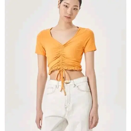 에잇세컨즈 골지 스트링 반팔티셔츠 오렌지 S 새상품