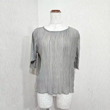 그레일 물결 플리츠 반팔 상의 그레이 ( F ) 주름 가공 비침 봄/여름