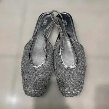 ZARA 메쉬 슬링백 뮬 실버 37 결혼식 자라 새상품급