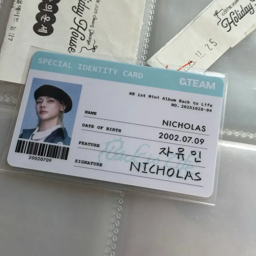 앤팀 니콜라스 백투라 팝업 천사증 아이디 카드 포카
