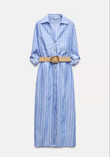 ZARA 스트라이프 패턴 셔츠 원피스 벨트 포함