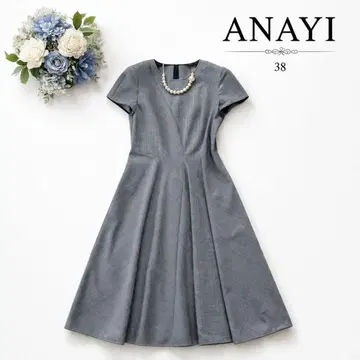 [ 새상품급 ] ANAYI 38 글렌체크 아지메 플레어 원피스 반팔 결혼식