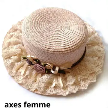 axes femme 밀짚모자 캉캉 모자 레이스 장미 장식 핑크
