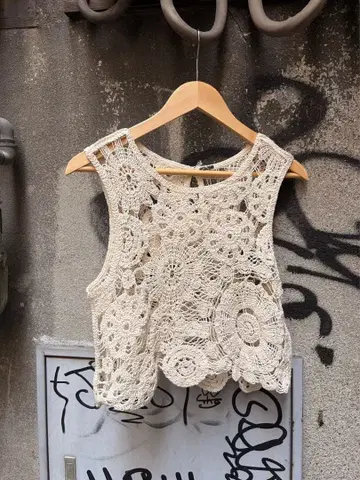 크로셰 니트 뷔스티에 아이보리 슬리브리스 vintage
