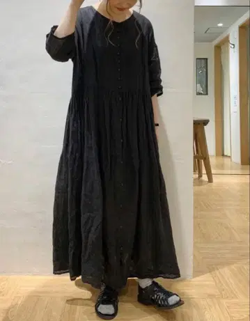 TSUHARU 츠하루 sm2 린넨 거즈 개더 원피스 블랙