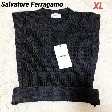 택 포함 새상품 Ferragamo 니트 베스트 사이드 버튼 블랙 XL