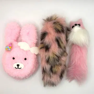 퍼 키링 3개 세트 토끼 꼬리 여우