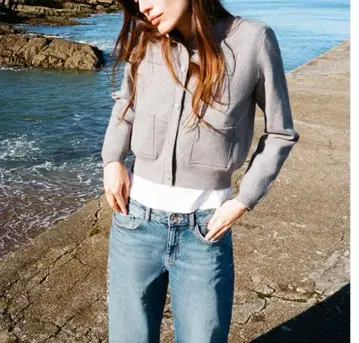 ZARA 플레인 니트 자켓 패디드 숄더