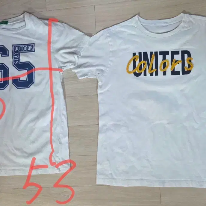 베네통키즈  흰색 반팔 티셔츠 총 2벌