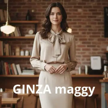 미사용 새상품 GINZA maggy 보타이 블라우스 긴팔 셔츠 골드 버튼