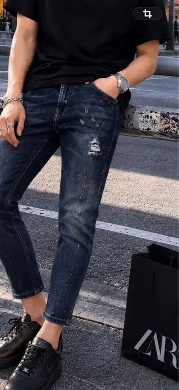 ZARA 데미지 데님 스키니 페인트 가공