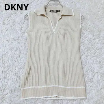 DKNY 슬리브리스 니트 폴로 칼라 V넥 깔끔 베이지