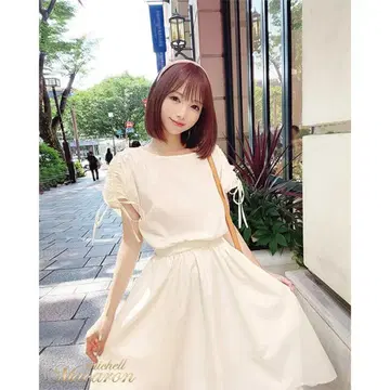미셸 마카롱 리본 소매 원피스 불규칙 밑단 고급