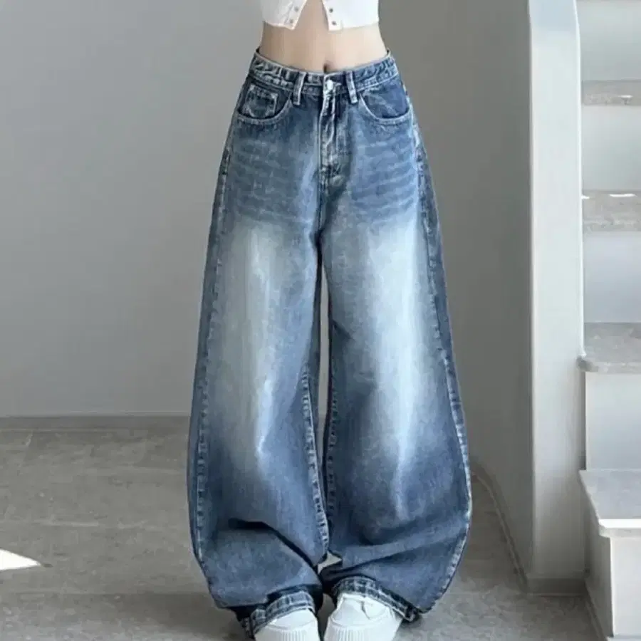 어텀 브러쉬 밑단 버튼 와이드 데님 하체커버