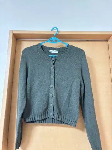 ZARA 크롭 니트 가디건 카키 S