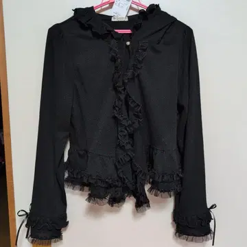 axes femme UV컷 후드 프릴 가디건 블랙
