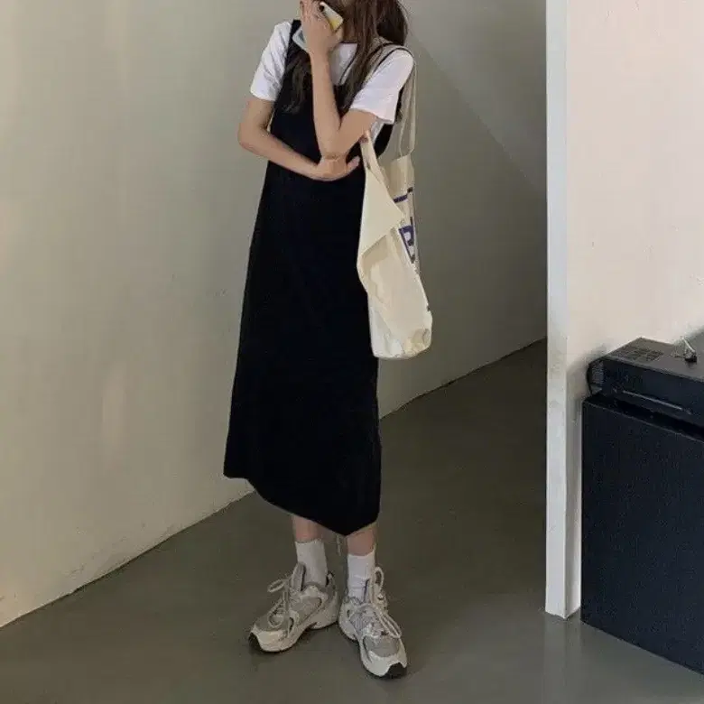 화이트 반팔티+옆셔링 뷔스티에 원피스 SET