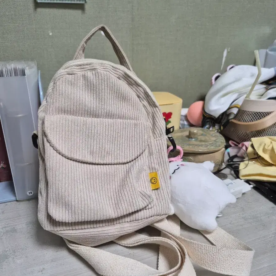 코듀로이 미니 백팩 베이지색