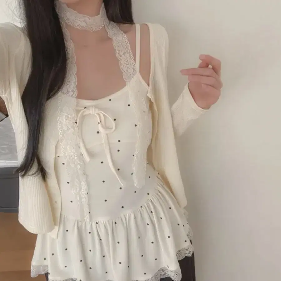 에이블리 도트 나시 가디건 세트
