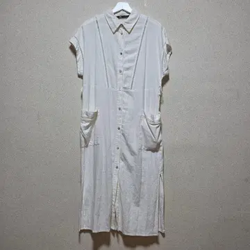 ZARA 자라 린넨 블렌드 벨트 포함 롱 셔츠 원피스 XS 화이트