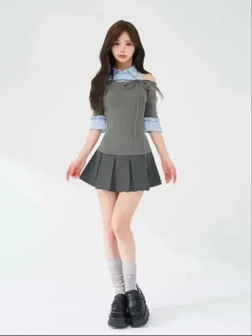 Darich 셔츠 도킹 오프숄더 플리츠 미니 원피스 FL