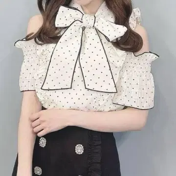 evelyn 에블린 숄더 리본 TP 화이트 도트