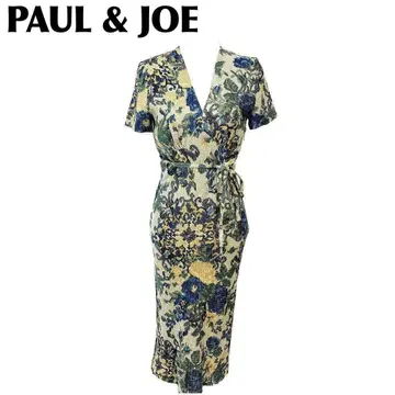 [ 새상품급 ] PAUL & JOE 반팔 원피스 V넥 허리끈 38 꽃무늬